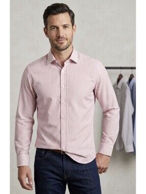 UNTUCKit Shirt Slim Mens Large Pink White Striped Long Sleeve Cotton FLAW